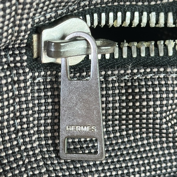 Hermes Heavy Canvas Vintage Zip Tote Gray w/H Design on Web straps Holds Laptop - Picture 11 of 14
